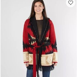Fringe Trimmed Aztec Southwestern Miss Me Sweater. Size XL